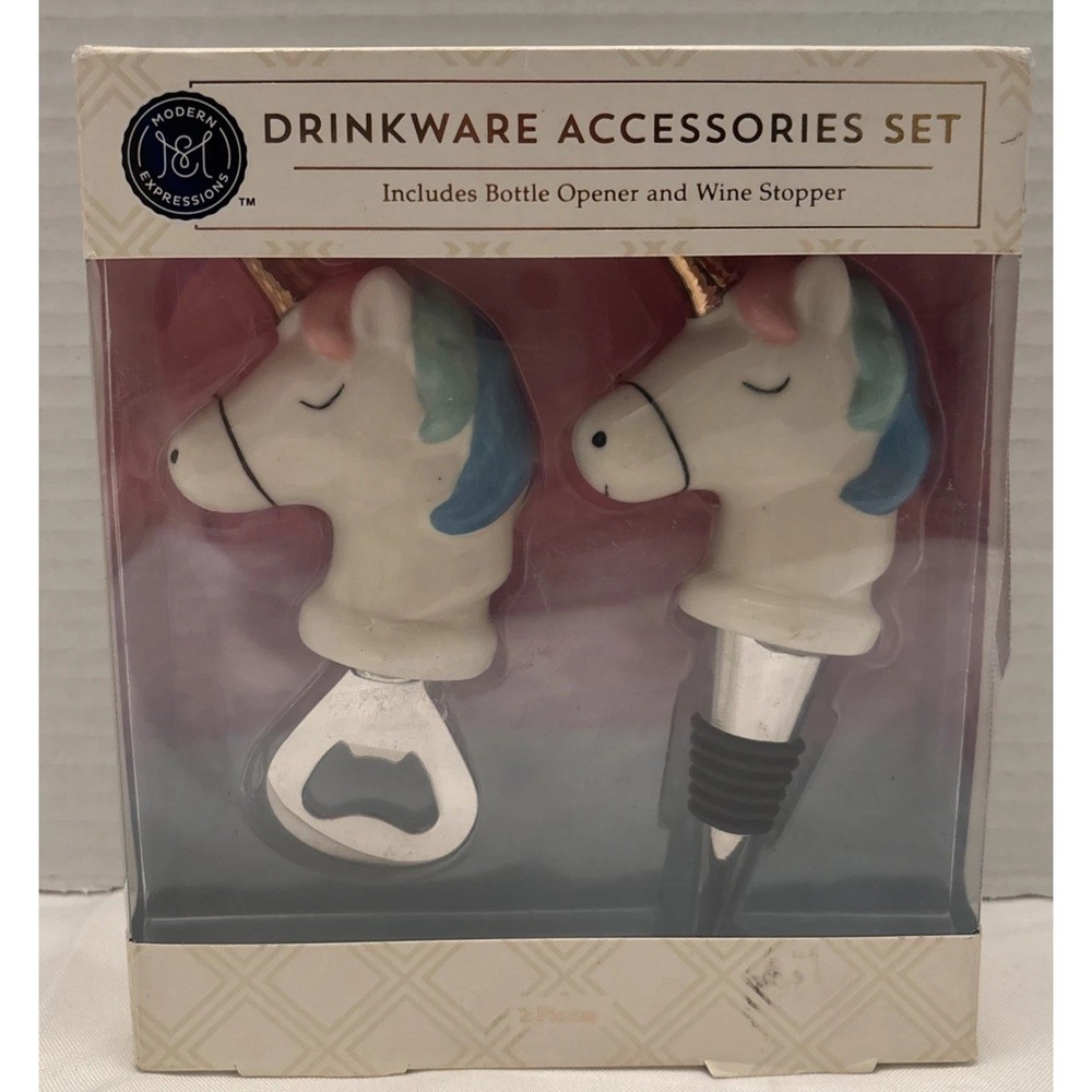 NEW - Unicorn - Drinkware Accessories Set - Bottle Opener/Wine Stopper